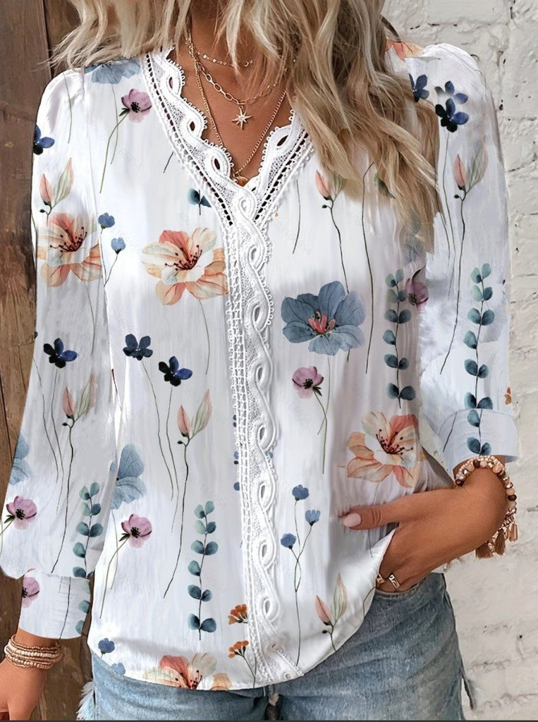 Fashion Long Sleeve Floral Loose Regular Blouse