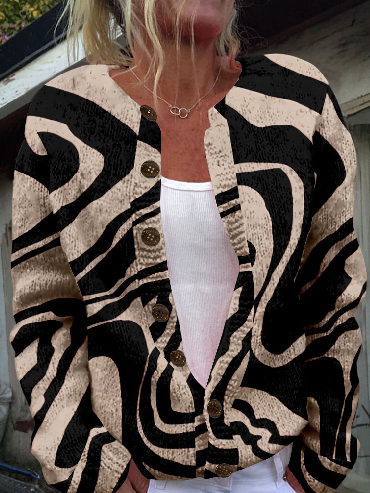 Loose Crew Neck Long Sleeve Floral Christmas Ethnic Fashion Regular Jacket