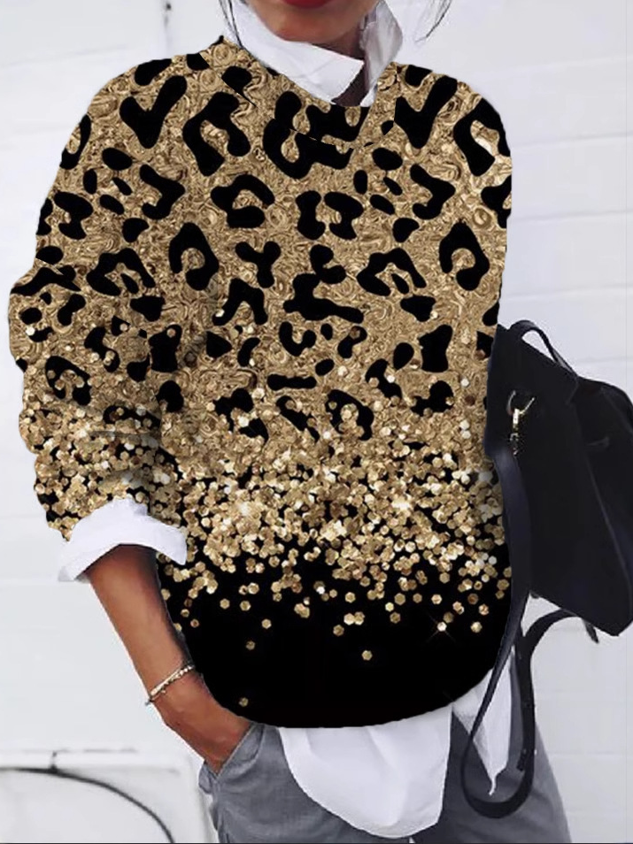 Fashion Crew Neck Long Sleeve Floral Zipper Casual Regular Sweatshirt