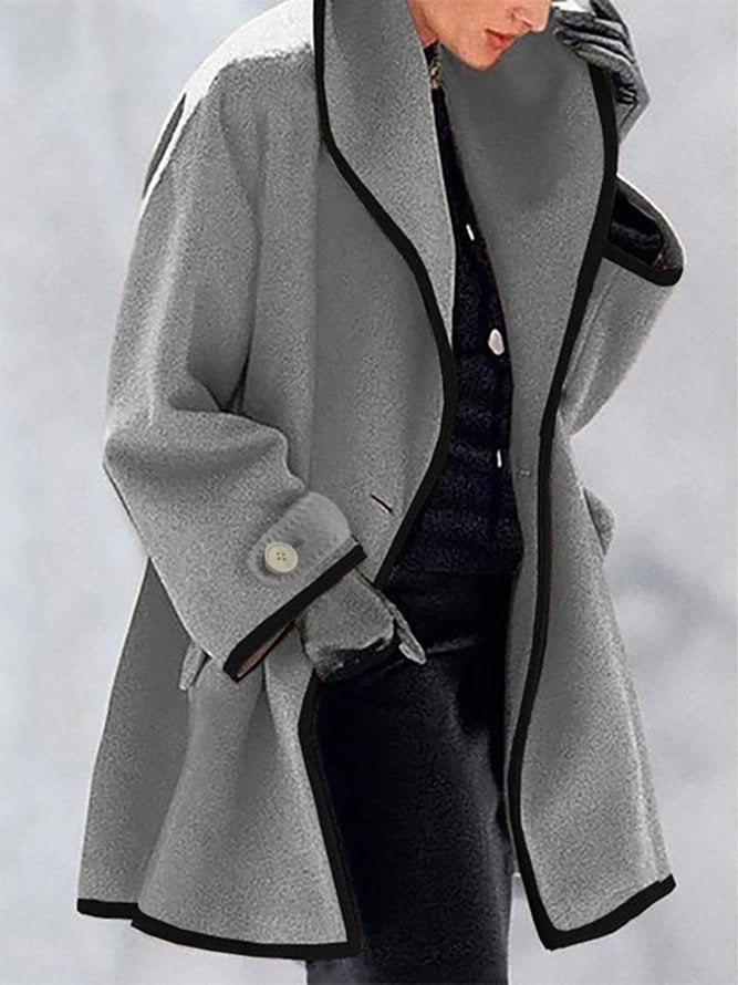 Loose Hoodie Long Sleeve Color Block Vintage Mid-Long Coat