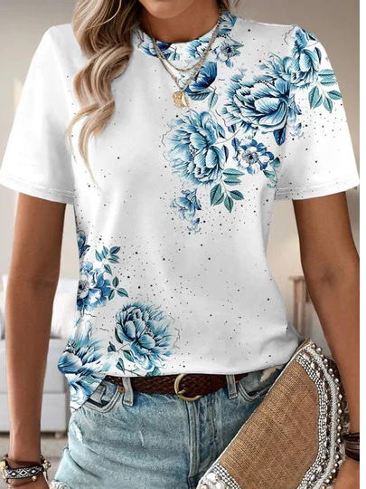 Casual Short Sleeve Crew Neck Floral Fashion Regular T-Shirt