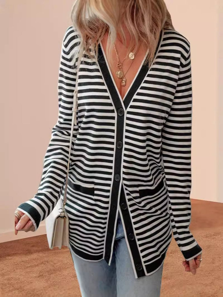 Loose Long Sleeve Striped Fashion Regular Jacket