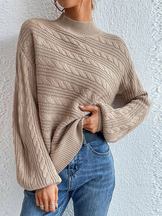 Fashion Crew Neck Long Sleeve Plain Loose Mid-Long Sweater