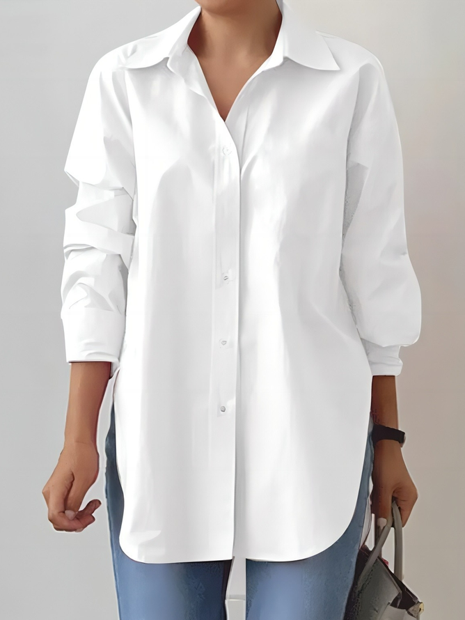 Fashion Long Sleeve Shirt Collar Plain Loose Mid-Long Shirt