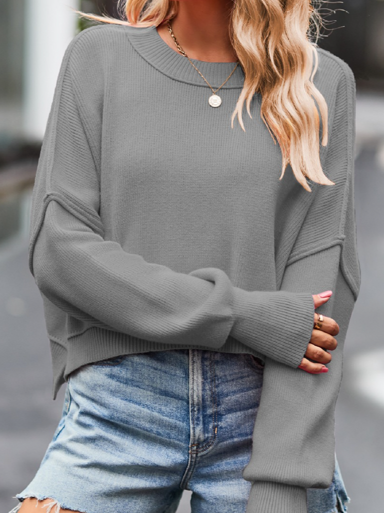 Loose Crew Neck Long Sleeve Plain Fashion Regular Sweater