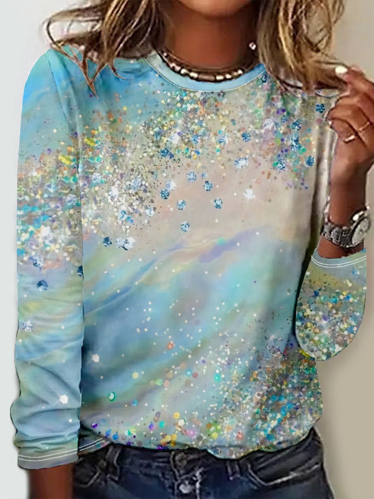 Casual Crew Neck Long Sleeve Geometric Fashion Regular T-Shirt