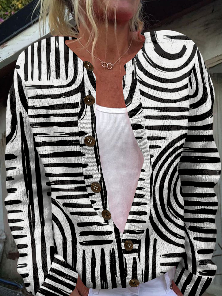 Loose Crew Neck Long Sleeve Abstract Fashion Regular Jacket