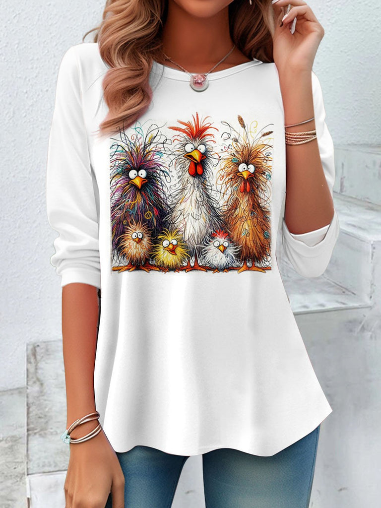 Vintage Crew Neck Long Sleeve Turkey Loose Regular Blouse