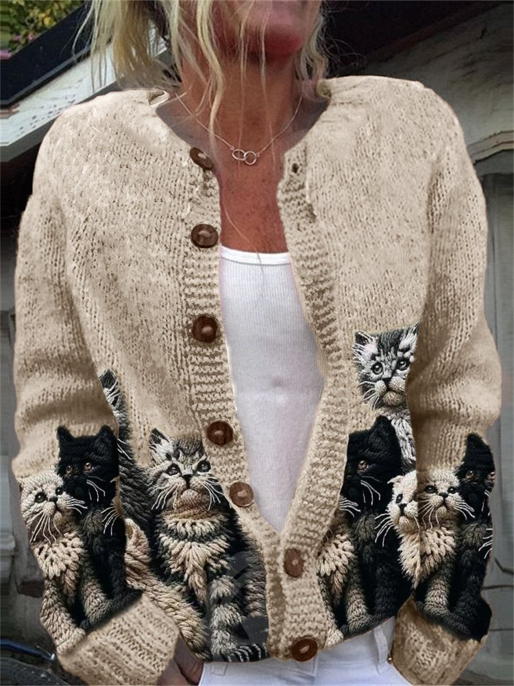 Crew Neck Long Sleeve Plants Fashion Regular Cardigan