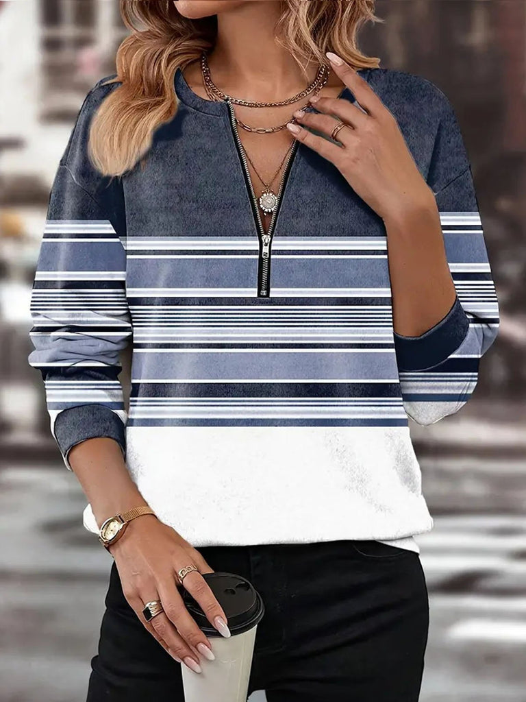 Casual Long Sleeve Notched Geometric Zipper Fashion Regular Sweatshirt