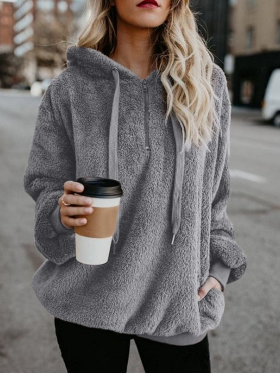 Casual Long Sleeve Hoodie Plain Zipper Fashion Regular Sweatshirt