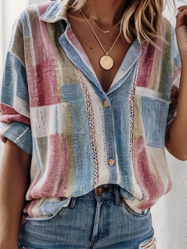 Fashion Short Sleeve Shirt Collar Color Block Loose Regular Shirt