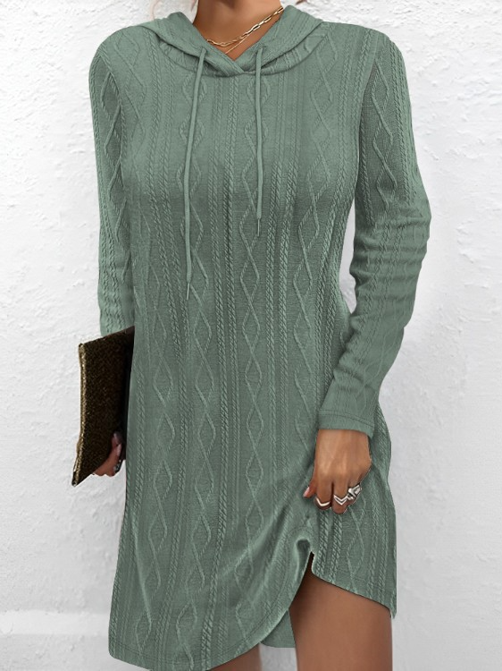 Fashion Long Sleeve Hoodie Plain Midi Dress