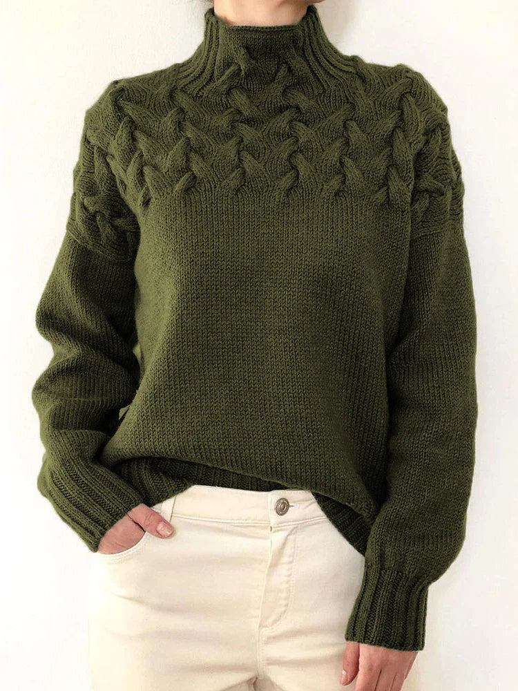 Loose 3/4 Sleeve Turtleneck Plain Fashion Regular Sweater