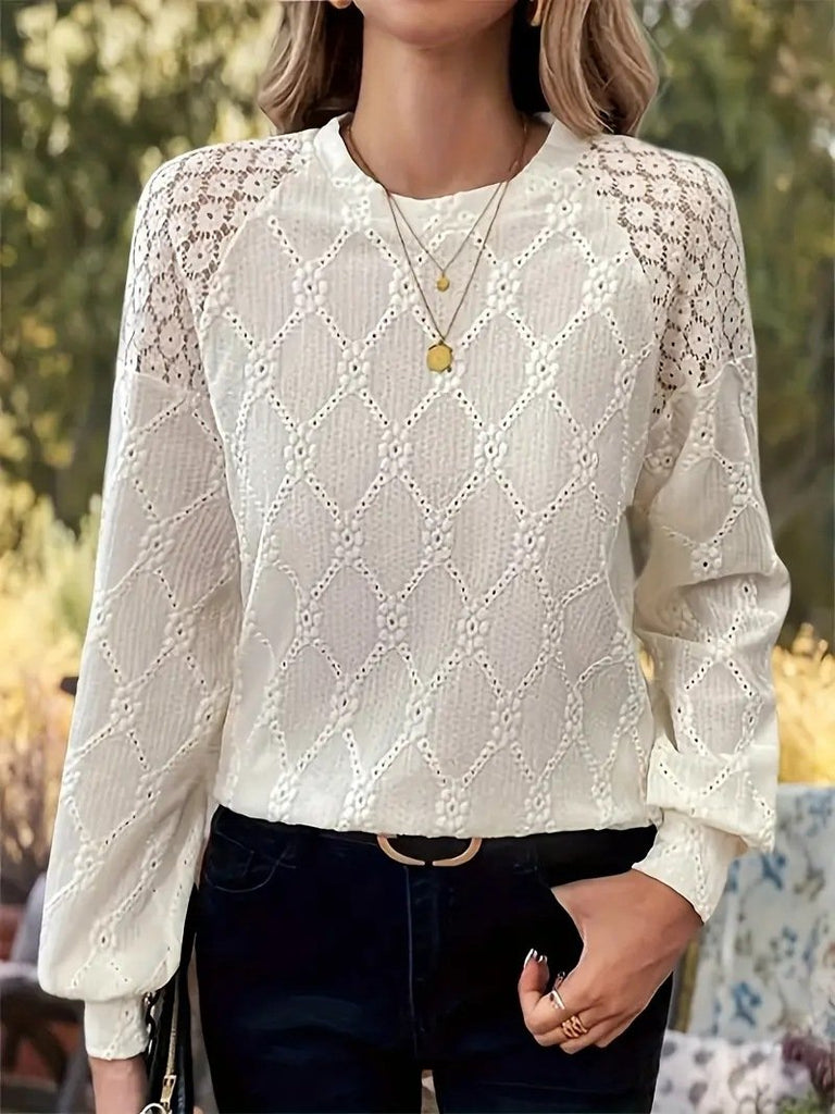 Crew Neck Long Sleeve Plain Fashion Regular Blouses