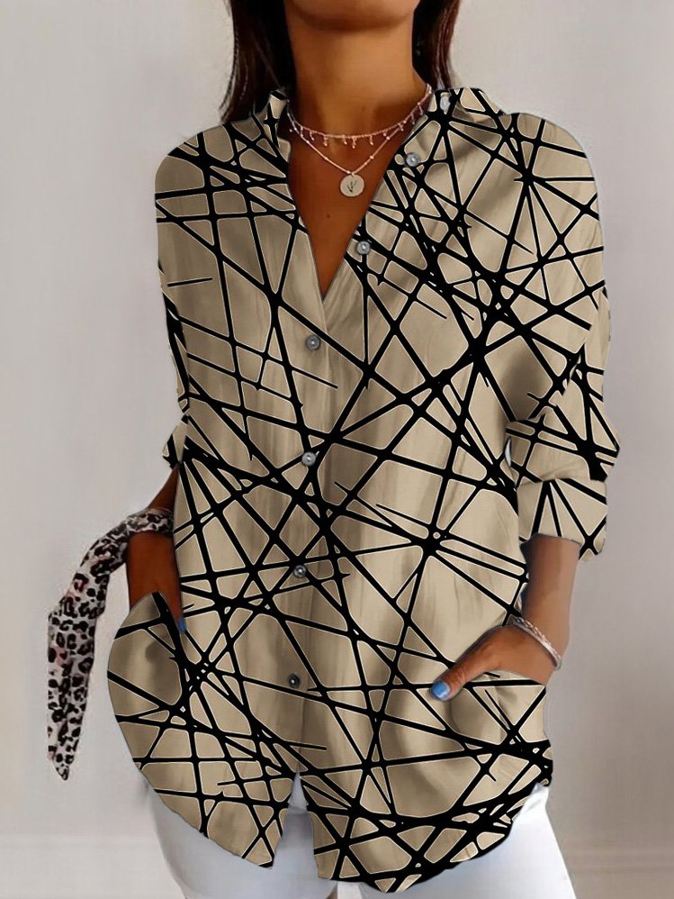 Fashion Long Sleeve Shirt Collar Geometric Regular Shirt