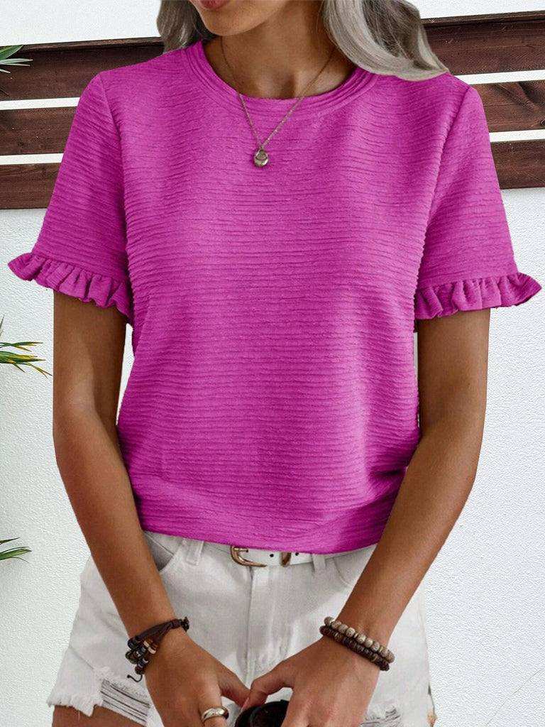Fashion Short Sleeve Crew Neck Plain Regular Blouse