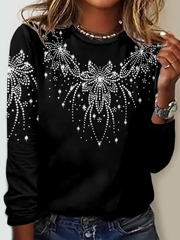 Casual Crew Neck Long Sleeve Floral Fashion Regular T-Shirt