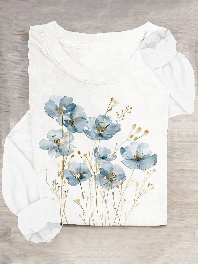Casual Crew Neck Long Sleeve Floral Fashion Regular T-Shirt
