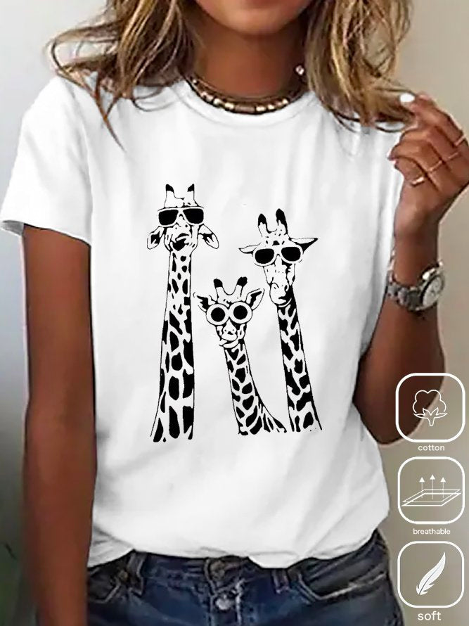 Casual Short Sleeve Crew Neck Deer Fashion Regular T-Shirt