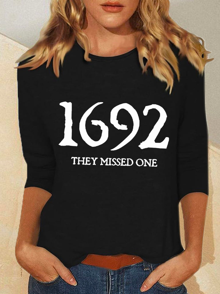 Loose Crew Neck Long Sleeve Text Letters Fashion Regular T-Shirt