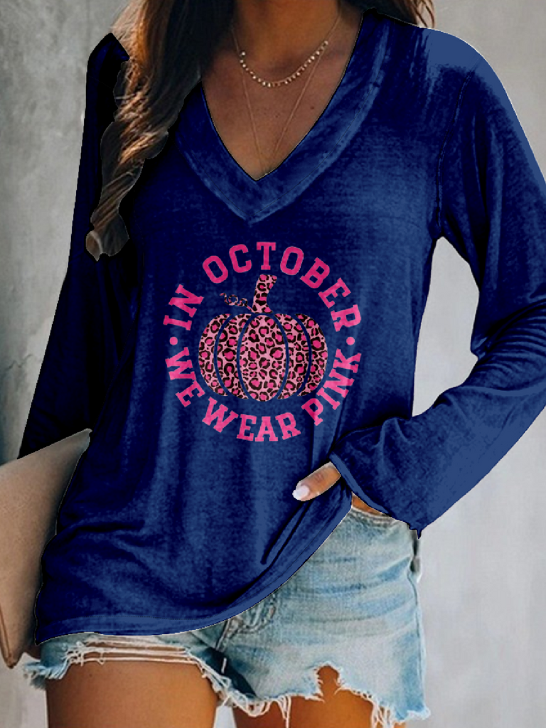 Casual V Neck Long Sleeve Halloween Fashion Regular T-Shirt