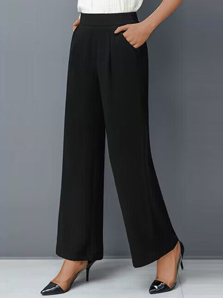 Fashion Plain Pocket Stitching Loose Ankle Pants