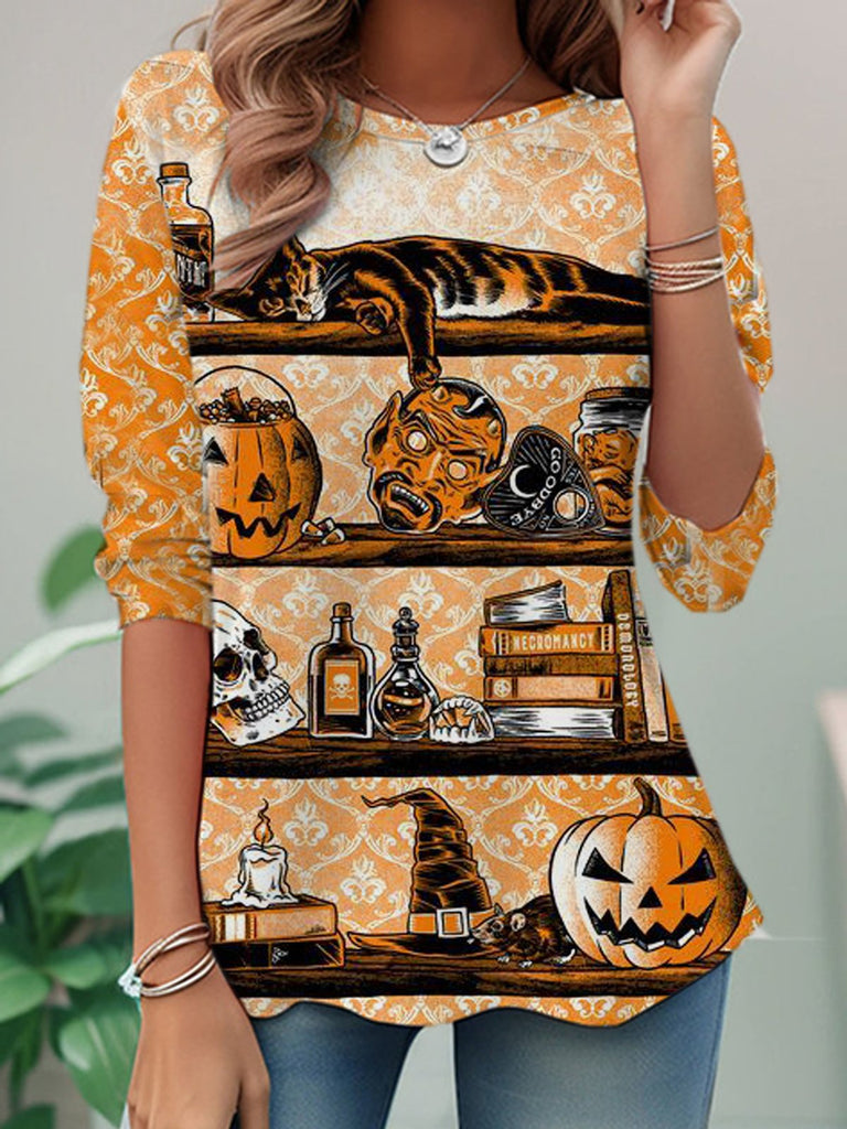 Casual Crew Neck Long Sleeve Halloween Fashion Regular T-Shirt