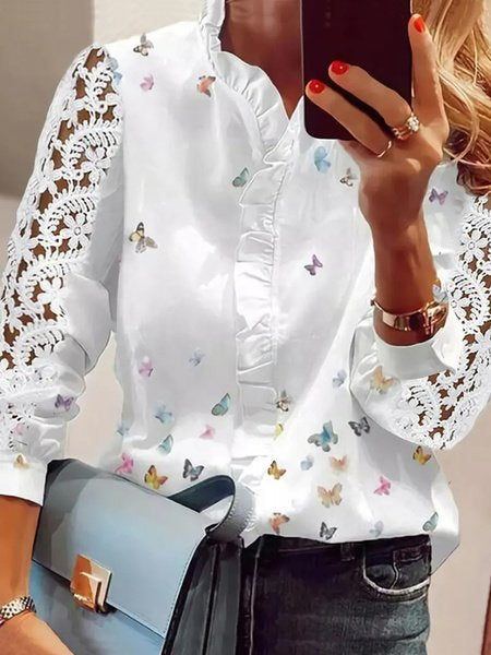 Fashion Long Sleeve Floral Regular Blouse