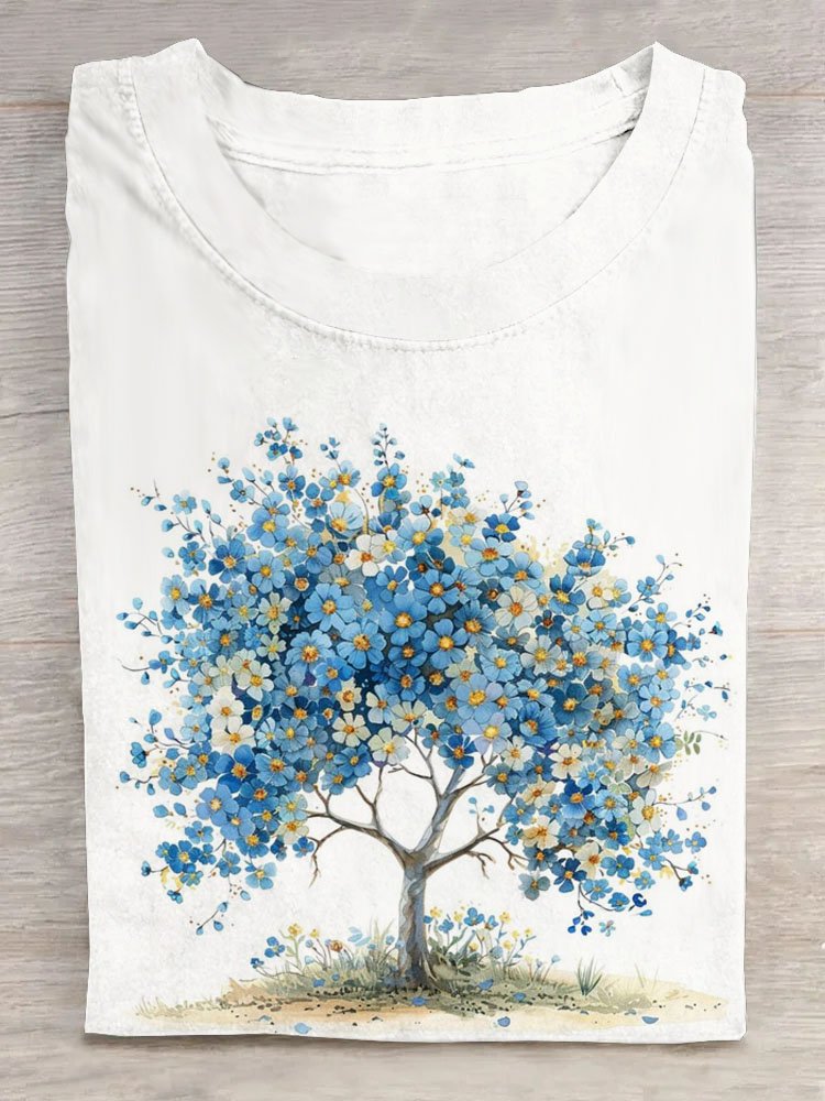 Fashion Short Sleeve Crew Neck Floral Casual Regular T-Shirt