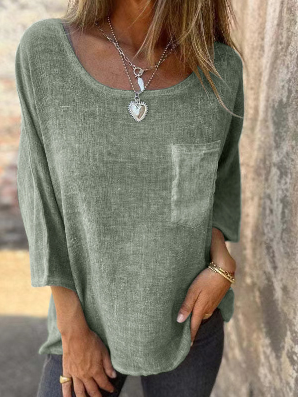 Fashion Crew Neck Long Sleeve Plain Loose Regular Blouses