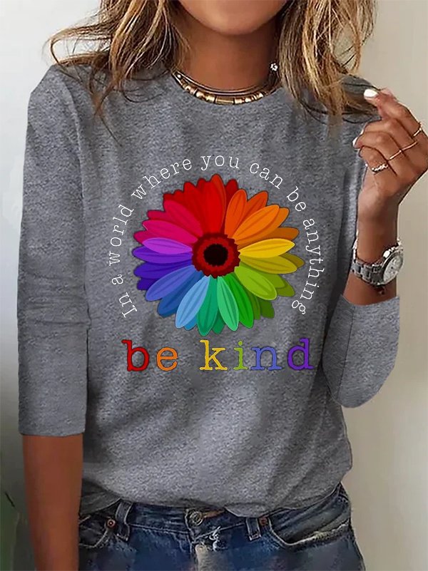 Loose Crew Neck Long Sleeve Sunflower Fashion Regular T-Shirt