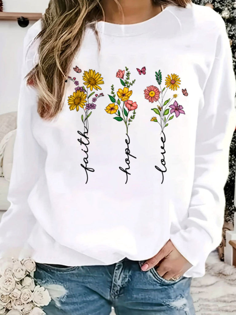 Casual Crew Neck Long Sleeve Floral Text Letters Fashion Regular Sweatshirt