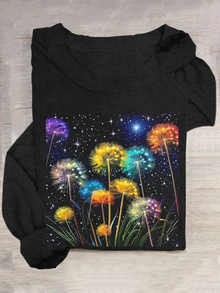Casual Crew Neck Long Sleeve Dandelion Fashion Regular T-Shirt