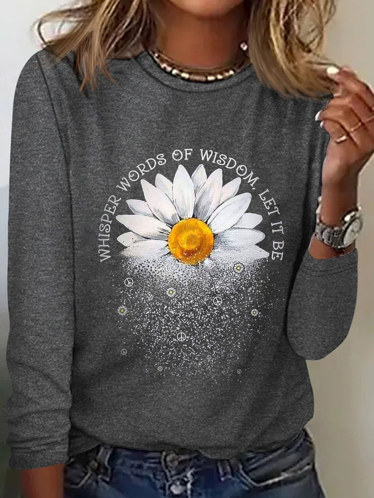 Casual Crew Neck Long Sleeve Daisy Fashion Regular T-Shirt
