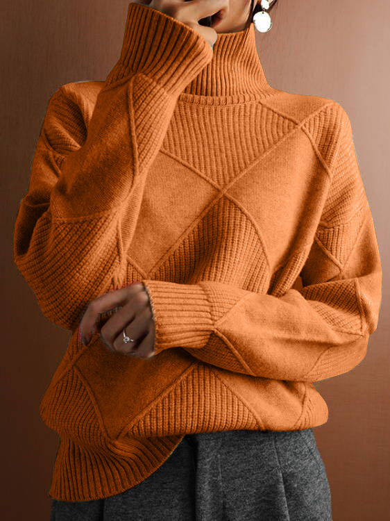 Loose Long Sleeve Turtleneck Plain Fashion Regular Sweater