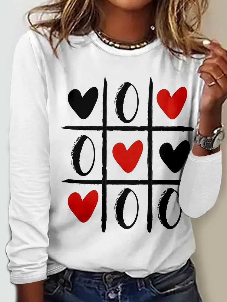 Casual Crew Neck Long Sleeve Heart/Cordate Fashion Regular T-Shirt