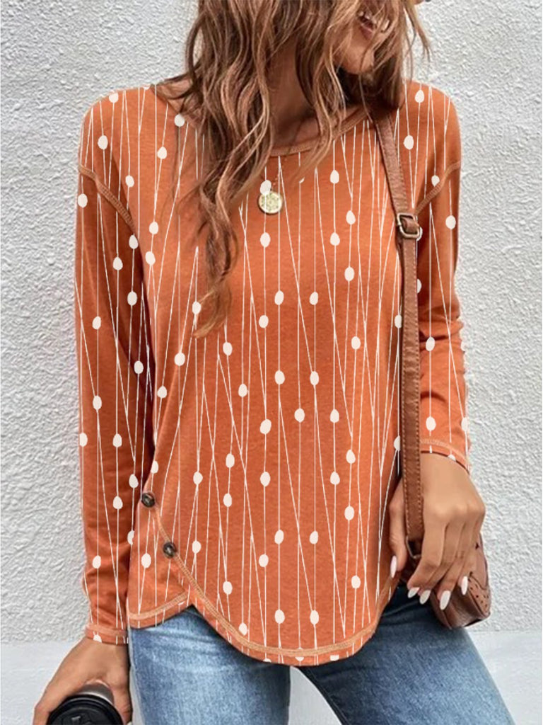 Fashion Crew Neck Long Sleeve Geometric Loose Regular T-Shirt
