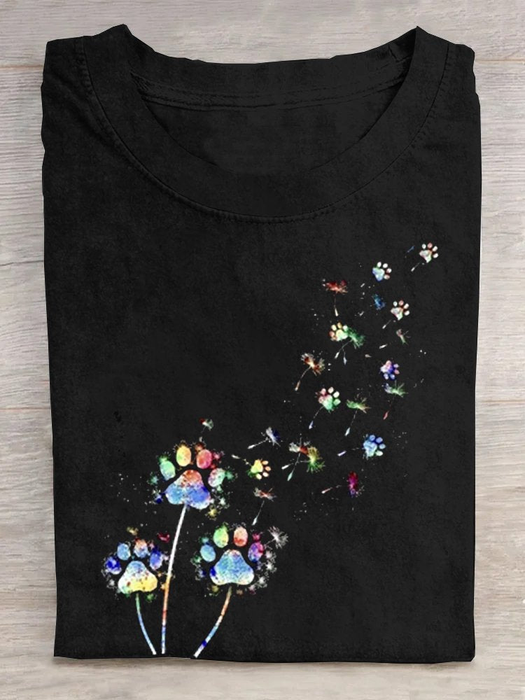 Fashion Short Sleeve Crew Neck Dandelion Casual Regular T-Shirt