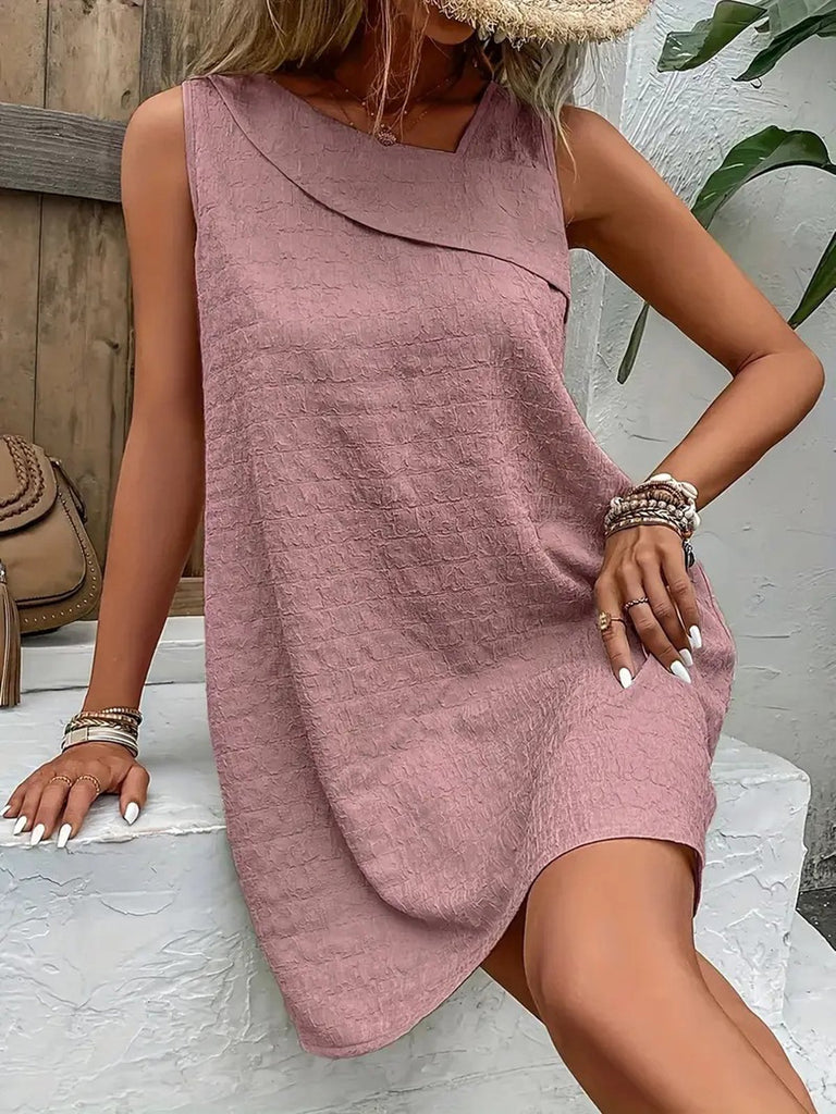Fashion Sleeveless Asymmetrical Plain Loose Short Dress