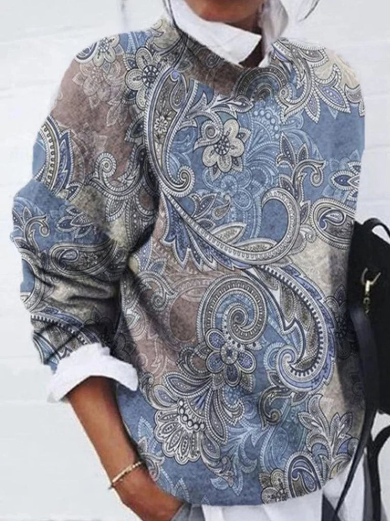 Fashion Crew Neck Long Sleeve Ethnic Loose Regular Sweater