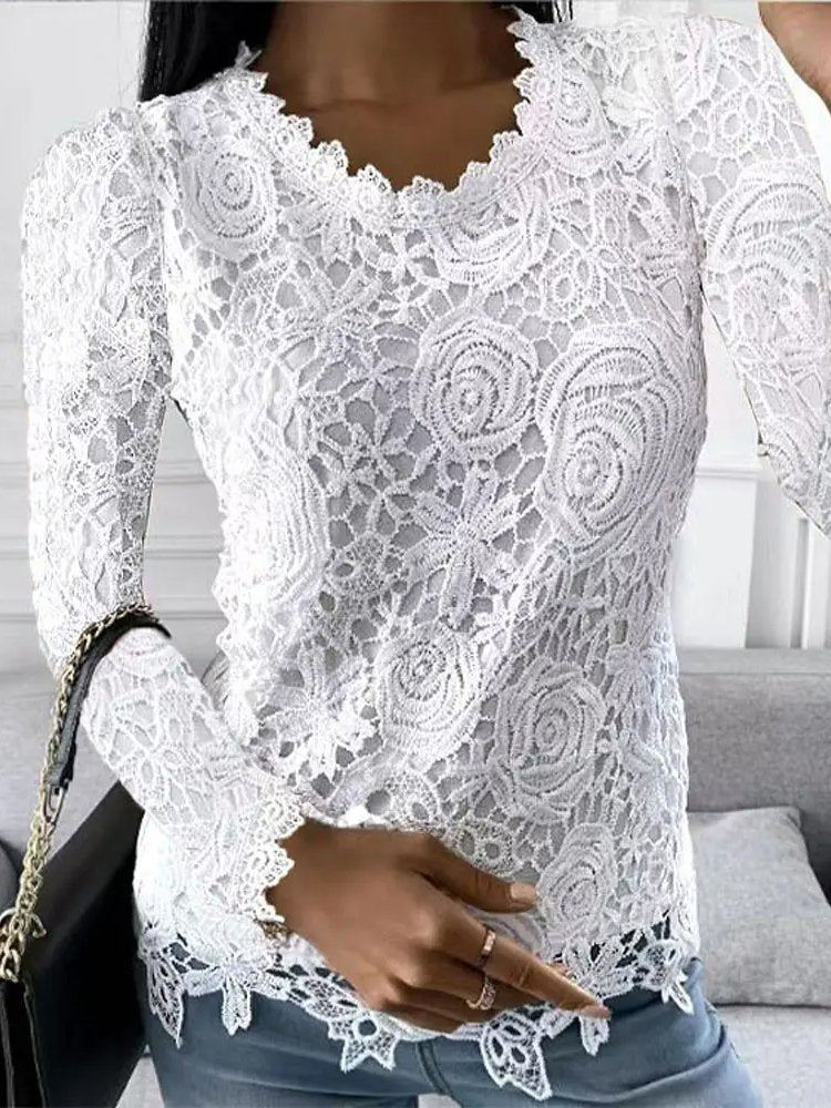 Crew Neck Long Sleeve Plain Fashion Regular Blouses