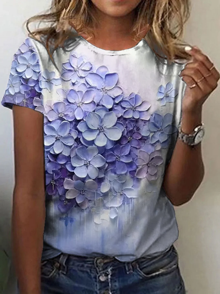 Casual Short Sleeve Crew Neck Floral Fashion Regular T-Shirt