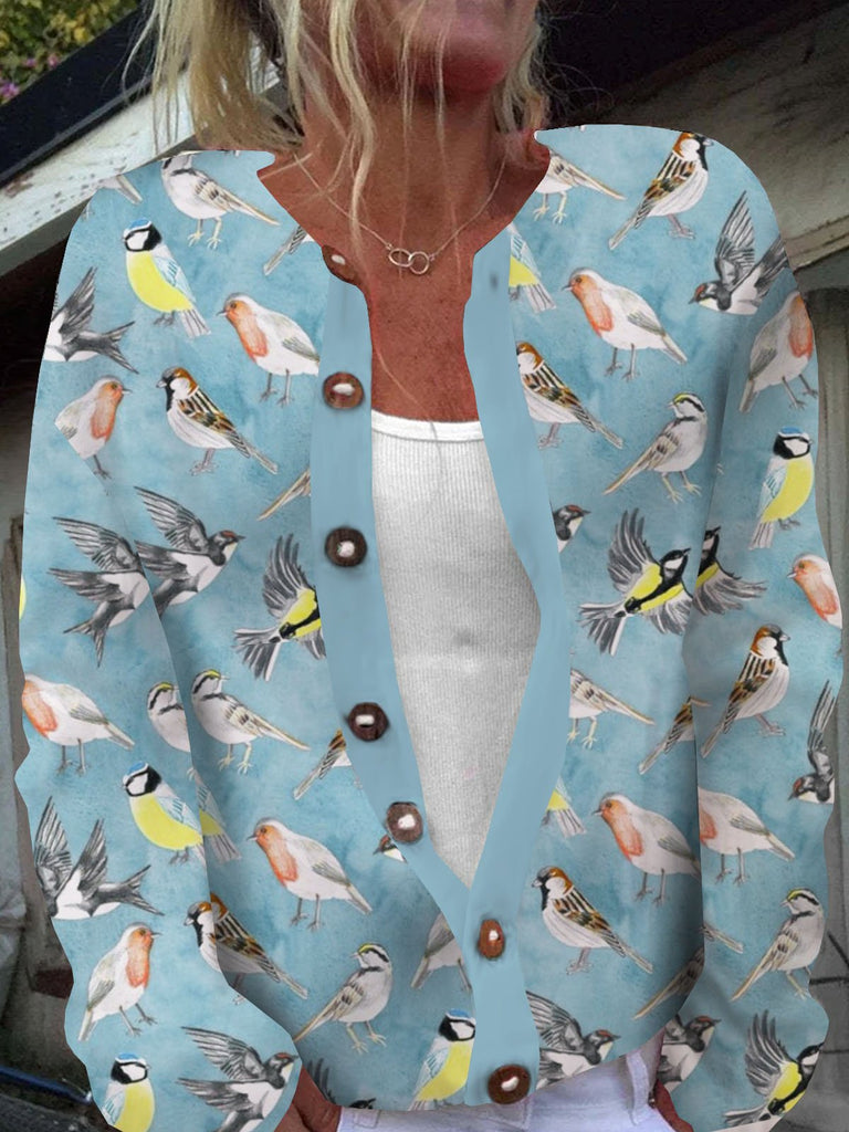 Loose Long Sleeve Bird Fashion Regular Cardigan