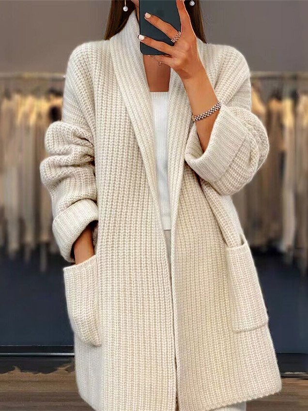 Fashion Long Sleeve Plain Loose Mid-Long Coat