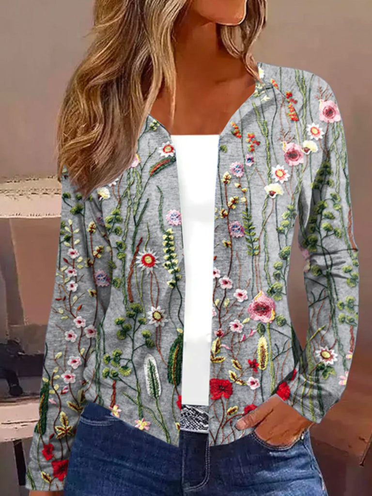 Loose Long Sleeve Floral Fashion Regular Cardigan