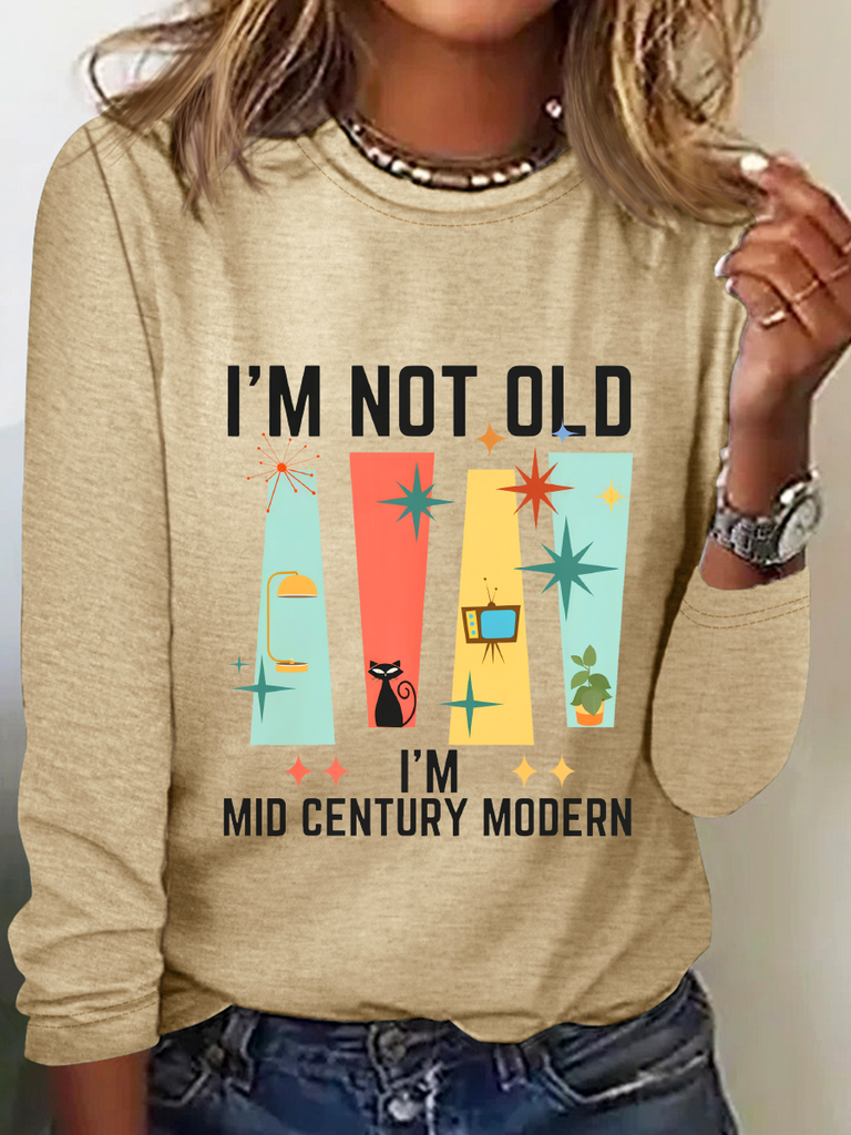 Loose Crew Neck Long Sleeve Text Letters Fashion Regular Blouse