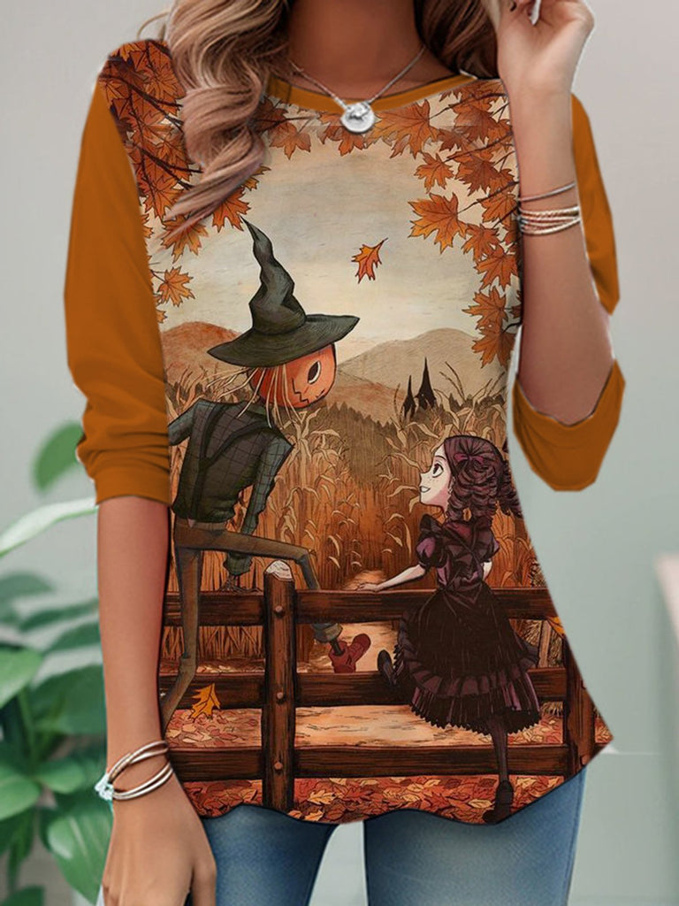 Casual Crew Neck Long Sleeve Halloween Fashion Regular T-Shirt