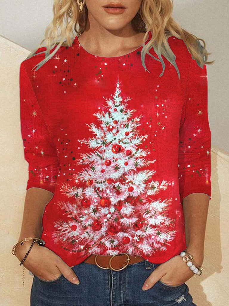 Fashion Crew Neck Long Sleeve Printed Regular Blouse