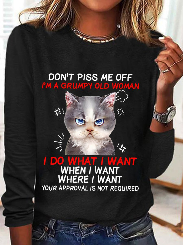 Loose Crew Neck Long Sleeve Animal Fashion Regular T-Shirt